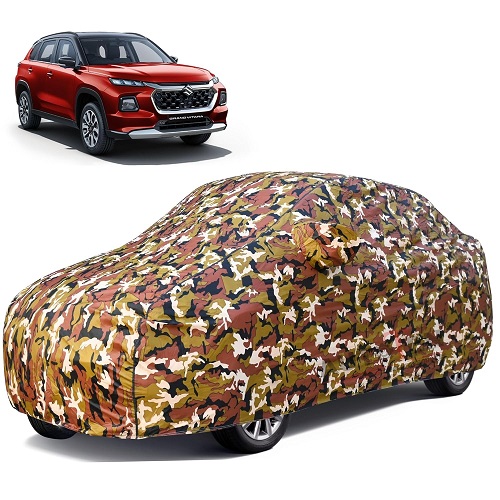  Waterproof Car Body Cover Compatible with Maruti Vitara 100% Waterproof with Mirror & Antenna Pocket Triple Stitched Bottom Elastic Dustproof Full Body Protection (Jungle Series)