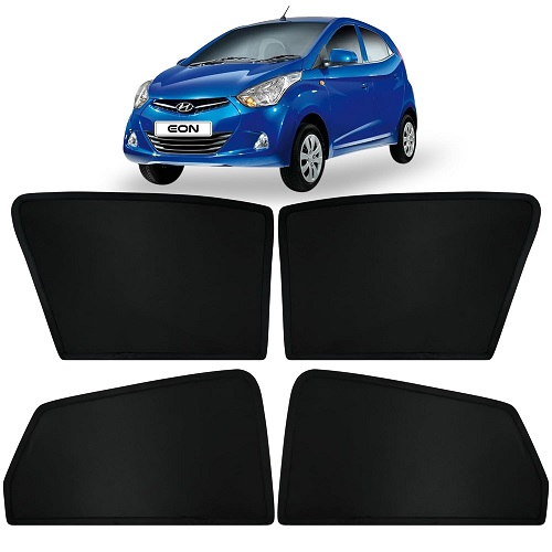  Fixed Type Non-Magnetic Window Sunshades for Hyundai EON | Z-Black | 4-Piece Car Window Curtain Set | UV Protection | Premium Black Mesh | Custom Fit for Hyundai EON
