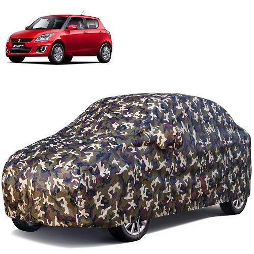  Waterproof Car Body Cover Compatible with Maruti Swift 100% Waterproof with Mirror & Antenna Pocket Triple Stitched Bottom Elastic Dustproof Full Body Protection (Cloud Series Army)