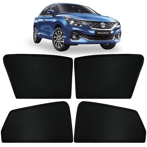 Fixed Type Non-Magnetic Window Sunshades for Maruti Suzuki New BALENO (2022 Onwards) | Z-Black | 4-Piece Car Window Curtain Set | UV Protection | Premium Black Mesh