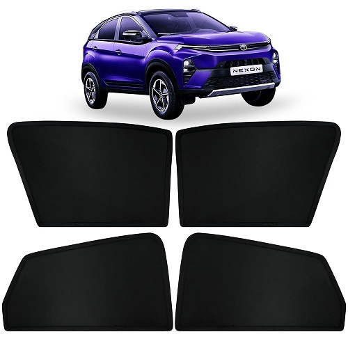  Fixed Type Non-Magnetic Window Sunshades for TATA NEXON | Z-Black | 4-Piece Car Window Curtain Set | UV Protection | Premium Black Mesh | Custom Fit for Tata Nexon