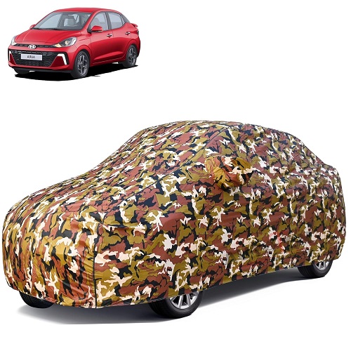  Waterproof Car Body Cover Compatible with Hyundai Aura 100% Waterproof with Mirror & Antenna Pocket Triple Stitched Bottom Elastic Dustproof Full Body Protection (Jungle Series)