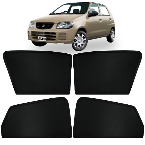  Fixed Type Non-Magnetic Window Sunshades for Maruti Suzuki Old Alto (Before 2014) | Z-Black | 4-Piece Car Window Curtain Set | UV Protection | Premium Black Mesh