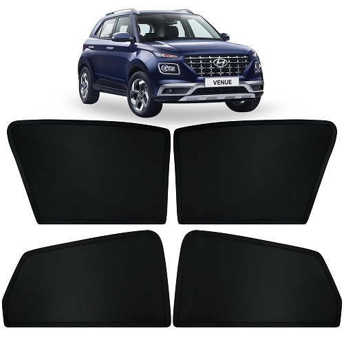 Fixed Type Non-Magnetic Window Sunshades for Hyundai Venue (2019 to 2023) | Z-Black | 4-Piece Car Window Curtain Set | UV Protection | Premium Black Mesh | Custom Fit for Hyundai Venue