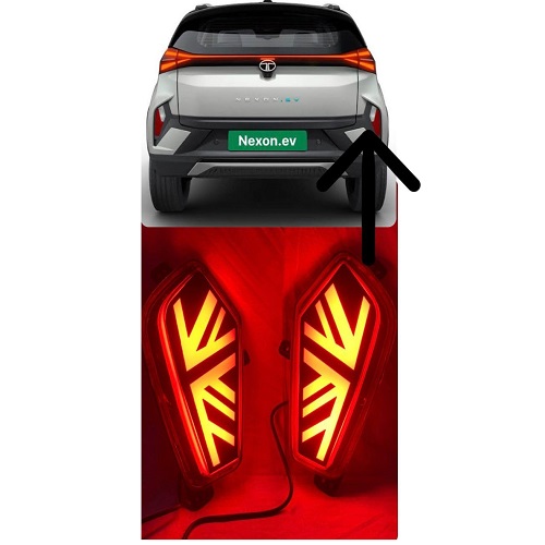REAR BUMPER REFLECTOR LED WITH RUNINNG MATRIX INDICATOR & SCAN FUNCTION COMPATIBLE FOR NEXON 2021-2023 (SET OF 2) 4 WIRES (TYPE-B)