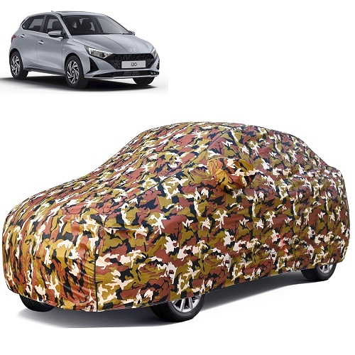 Waterproof Car Body Cover Compatible with Hyundai i20 100% Waterproof with Mirror & Antenna Pocket Triple Stitched Bottom Elastic Dustproof Full Body Protection (Jungle Series)