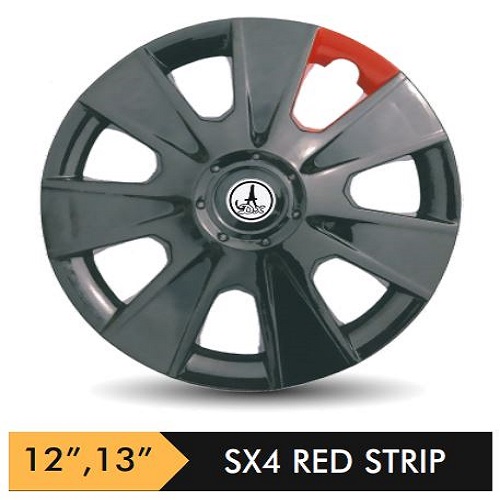 Car Wheel Cover/caps (SXFOUR - BLACK AND RED STRIP) Compatible With - R13 INCHES RIM SIZE