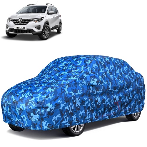  6X6 100% Waterproof Car Body Cover Compatible with Renault Triber 100% Waterproof with Mirror & Antenna Pocket Triple Stitched Bottom Elastic Dustproof Full Body Protection (Cloud Series)