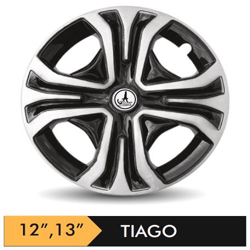 Car Wheel Cover/caps (TIGO - BLACK AND SILVER) Compatible With - R12 INCHES RIM SIZE
