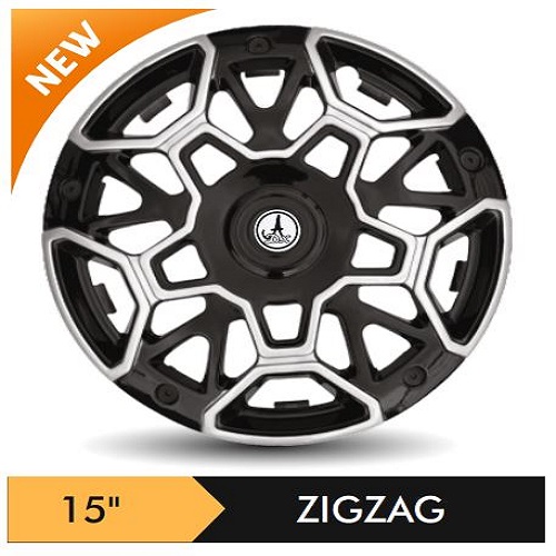 Car Wheel Cover/caps (ZIGZAG - BLACK AND SILVER) Compatible With - R15 INCHES RIM SIZE
