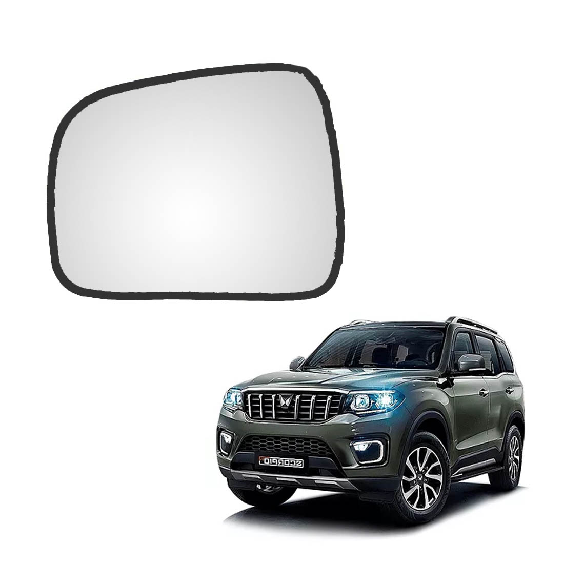 Car Replacement Left Side Rear View Mirror Glass for Mahindra Scorpio N 2022 Onwards