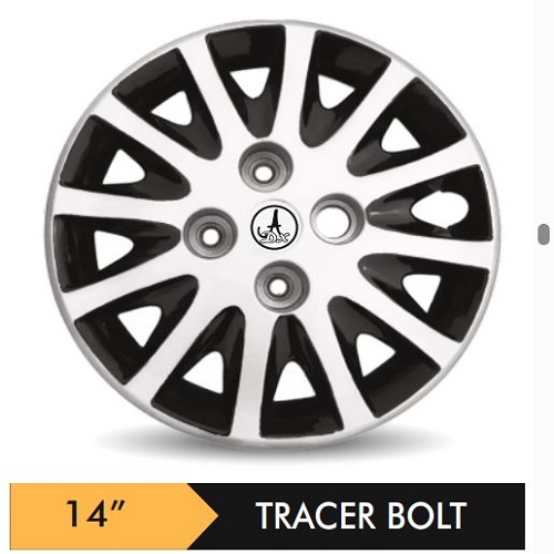 Car Wheel Cover/caps (TRACER BOLT FIT - BLACK AND SILVER) Compatible With - R14 INCHES RIM SIZE