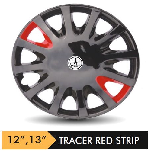 Car Wheel Cover/caps (TRACER - BLACK AND RED STRIP) Compatible With - R12 INCHES RIM SIZE