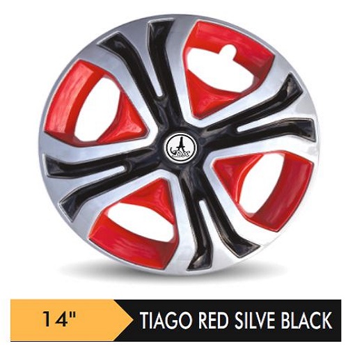 Car Wheel Cover/caps (TIAGO - RED BLACK AND SILVER) Compatible With - R14 INCHES RIM SIZE
