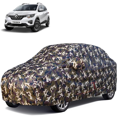 Waterproof Car Body Cover Compatible with Renault Triber 100% Waterproof with Mirror & Antenna Pocket Triple Stitched Bottom Elastic Dustproof Full Body Protection (Cloud Series Army)