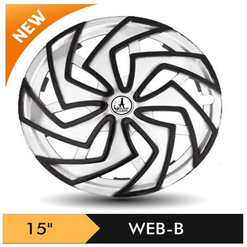 Car Wheel Cover/caps (WEB - BLACK AND SILVER-B) Compatible With - R15 INCHES RIM SIZE