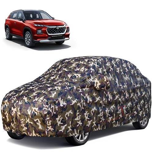 Waterproof Car Body Cover Compatible with Maruti Vitara 100% Waterproof with Mirror & Antenna Pocket Triple Stitched Bottom Elastic Dustproof Full Body Protection (Cloud Series Army)