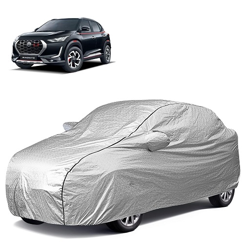 Waterproof Car Body Cover Compatible with Nissan Magnite 100% Waterproof with Mirror & Antenna Pocket Triple Stitched Bottom Elastic Dustproof Full Body Protection (Silver Series)