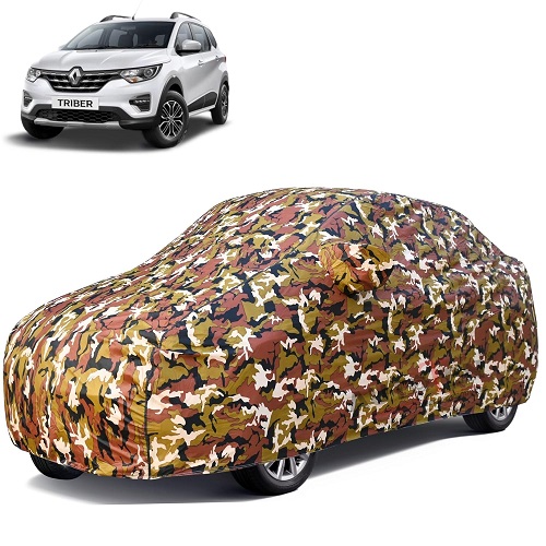 Waterproof Car Body Cover Compatible with Renault Triber 100% Waterproof with Mirror & Antenna Pocket Triple Stitched Bottom Elastic Dustproof Full Body Protection (Jungle Series)