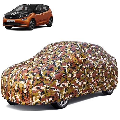 Waterproof Car Body Cover Compatible with Tata Altroz 100% Waterproof with Mirror & Antenna Pocket Triple Stitched Bottom Elastic Dustproof Full Body Protection (Jungle Series)