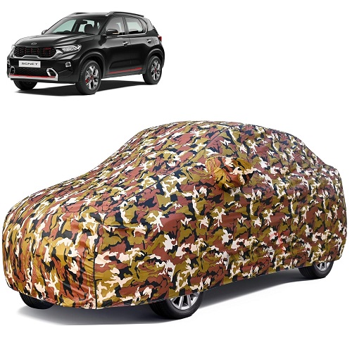 Waterproof Car Body Cover Compatible with Kia Sonet 100% Waterproof with Mirror & Antenna Pocket Triple Stitched Bottom Elastic Dustproof Full Body Protection (Jungle Series)