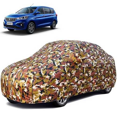  Waterproof Car Body Cover Compatible with Maruti Ertiga 100% Waterproof with Mirror & Antenna Pocket Triple Stitched Bottom Elastic Dustproof Full Body Protection (Jungle Series)