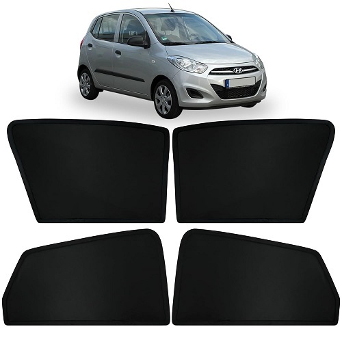 Fixed Type Non-Magnetic Window Sunshades for Hyundai Old i-10 (2007 to 2013 Model) | Z-Black | 4-Piece Car Window Curtain Set | UV Protection | Premium Black Mesh