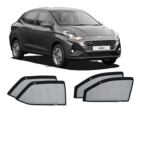 Window Sunshades Curtains Magnetic for Hyundai Aura (Full 4 pcs Zipper) Sunshade Set of 4 Full Black Jali