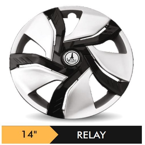 Car Wheel Cover Universal Relay Black And Silver Color Design Available 14'' inches Size Compatible With - R14 INCH Wheel Size