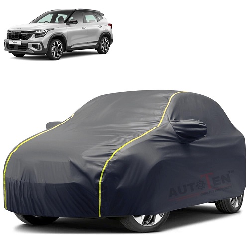 Waterproof Car Body Cover Compatible with Kia Seltos 100% Waterproof with Mirror & Antenna Pocket Triple Stitched Bottom Elastic Dustproof Full Body Protection (Grey Series)