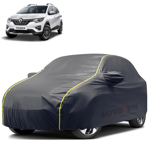  Waterproof Car Body Cover Compatible with Renault Triber 100% Waterproof with Mirror & Antenna Pocket Triple Stitched Bottom Elastic Dustproof Full Body Protection (Grey Series)