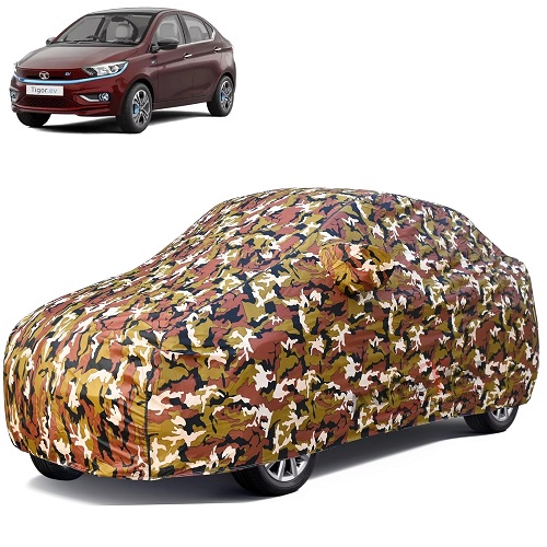 Waterproof Car Body Cover Compatible with Tata Tigor 100% Waterproof with Mirror & Antenna Pocket Triple Stitched Bottom Elastic Dustproof Full Body Protection (Jungle Series)