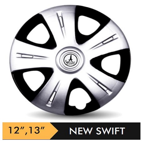 Car Wheel Cover/caps (NEW SFT - BLACK AND SILVER) Compatible With - R12 INCHES RIM SIZE
