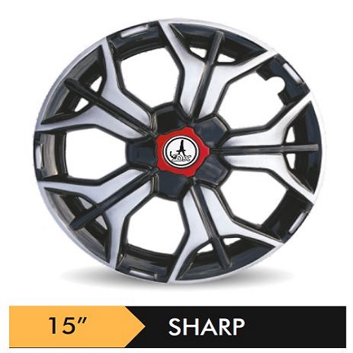 Car Wheel Cover/caps (SHARP - BLACK AND SILVER) Compatible With - R15 INCHES RIM SIZE