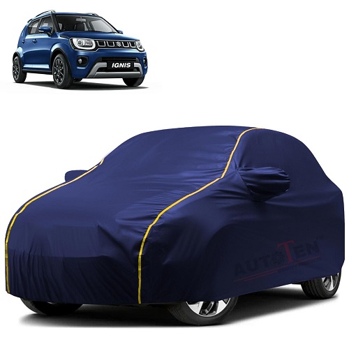  Waterproof Car Body Cover Compatible with Maruti Ignis 100% Waterproof with Mirror & Antenna Pocket Triple Stitched Bottom Elastic Dustproof Full Body Protection (Blue Series)