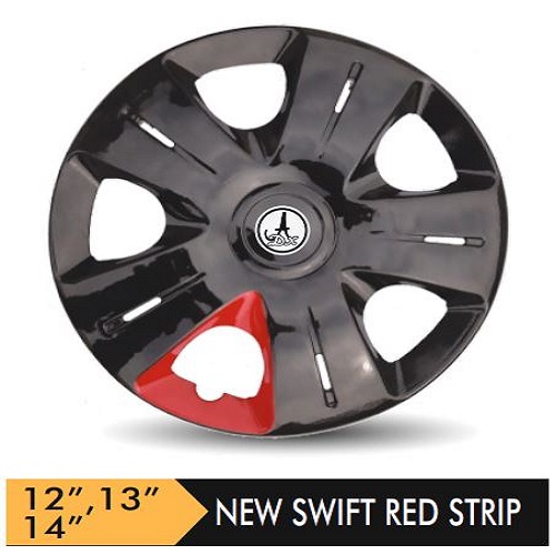 Car Wheel Cover/caps (NEW SWIFT - BLACK AND RED STRIP) Compatible With - R14 INCHES RIM SIZE