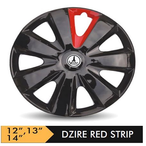 Car Wheel Cover/caps (DZIRE - BLACK AND RED-STRIP) Compatible With - R14 INCHES RIM SIZE