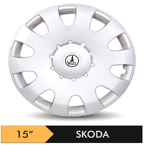 Car Wheel Cover/caps (SKODA - SILVER) Compatible With - R15 INCHES RIM SIZE