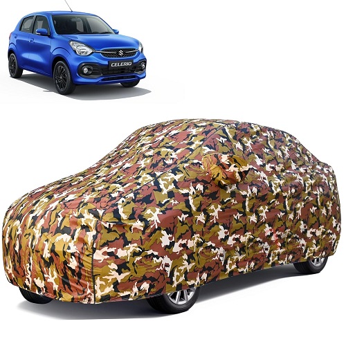 Waterproof Car Body Cover Compatible with Maruti Celerio 100% Waterproof with Mirror & Antenna Pocket Triple Stitched Bottom Elastic Dustproof Full Body Protection (Jungle Series)
