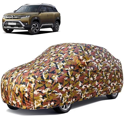 Waterproof Car Body Cover Compatible with Maruti Vitara Brezza 100% Waterproof with Mirror & Antenna Pocket Triple Stitched Bottom Elastic Dustproof Full Body Protection (Jungle Series)