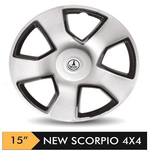 Car Wheel Cover/caps (NEW SCORPIO 4X4 - BLACK AND SILVER) Compatible With - R15 INCHES RIM SIZE