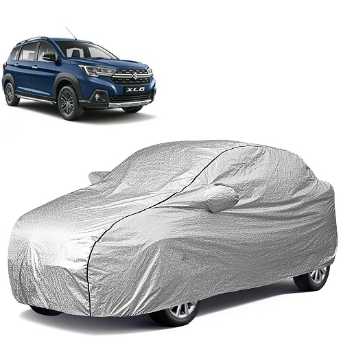  Waterproof Car Body Cover Compatible with Maruti XL6 100% Waterproof with Mirror & Antenna Pocket Triple Stitched Bottom Elastic Dustproof Full Body Protection (Silver Series)