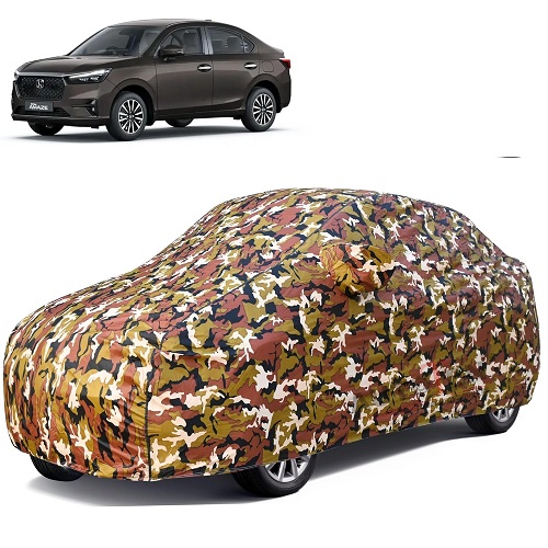  Waterproof Car Body Cover Compatible with Honda Amaze 100% Waterproof with Mirror & Antenna Pocket Triple Stitched Bottom Elastic Dustproof Full Body Protection (Jungle Series)