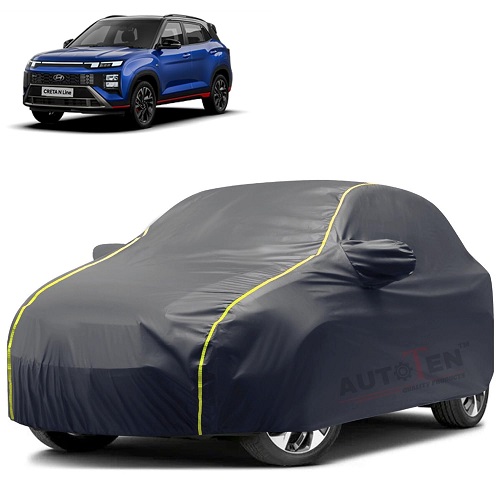 Waterproof Car Body Cover Compatible with Hyundai Creta 100% Waterproof with Mirror & Antenna Pocket Triple Stitched Bottom Elastic Dustproof Full Body Protection (Grey Series)