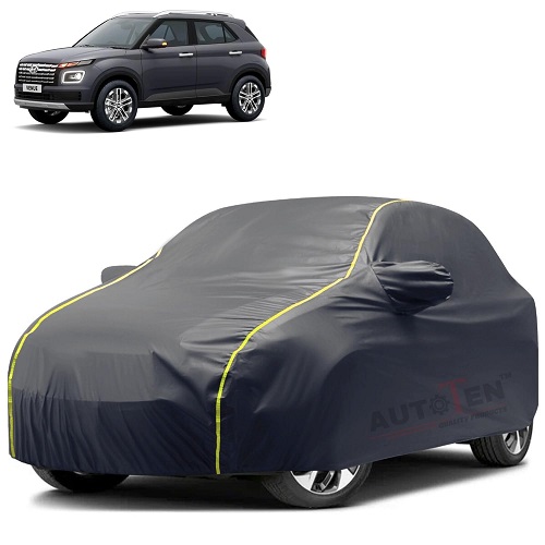 Waterproof Car Body Cover Compatible with Hyundai Venue 100% Waterproof with Mirror & Antenna Pocket Triple Stitched Bottom Elastic Dustproof Full Body Protection (Grey Series)