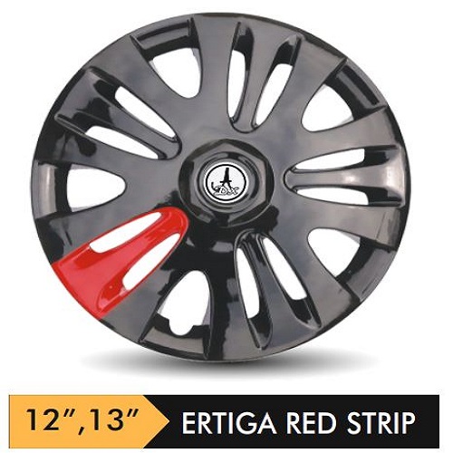 Car Wheel Cover/caps (EERGA - BLACK AND RED-STRIP) Compatible With - R12 INCHES RIM SIZE