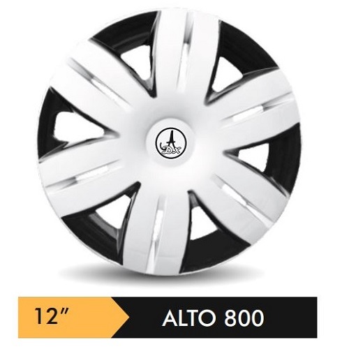 Car Wheel Cover/caps (ALTO 800 - BLACK AND SILVER) Compatible With - R12 INCHES RIM SIZE