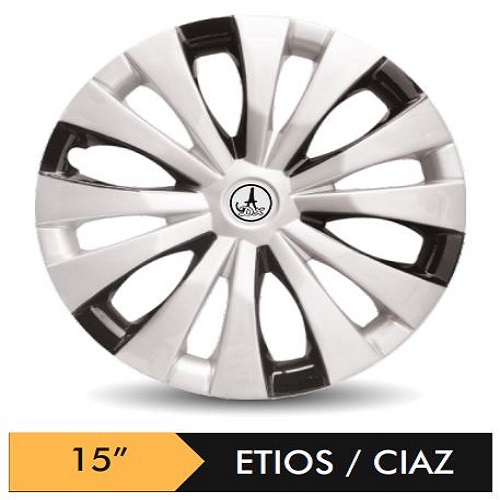 Car Wheel Cover/caps (ETIOS / CIAZ - BLACK AND SILVER) Compatible With - R15 INCHES RIM SIZE