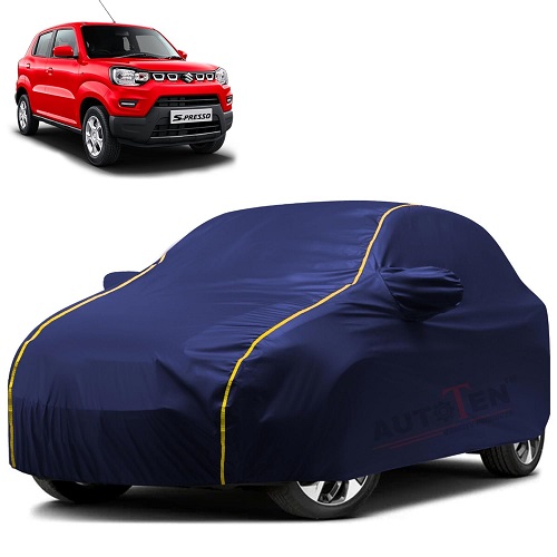  Waterproof Car Body Cover Compatible with Maruti S-Presso 100% Waterproof with Mirror & Antenna Pocket Triple Stitched Bottom Elastic Dustproof Full Body Protection (Blue Series)