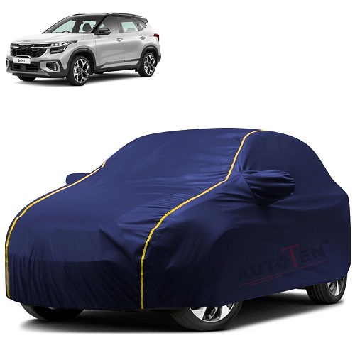 Waterproof Car Body Cover Compatible with Kia Seltos 100% Waterproof with Mirror & Antenna Pocket Triple Stitched Bottom Elastic Dustproof Full Body Protection (Blue Series)